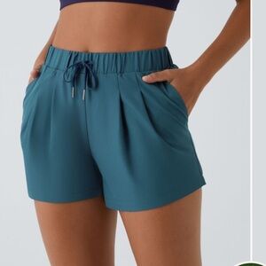 NWT Halara MidRise Elastic Drawstring Ruched Pocket Shorts 3" Blue Coral S